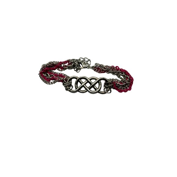 Infinity Knot Charm Bracelet With Silver & Pink Chains Adjustable Length - Picture 6 of 6